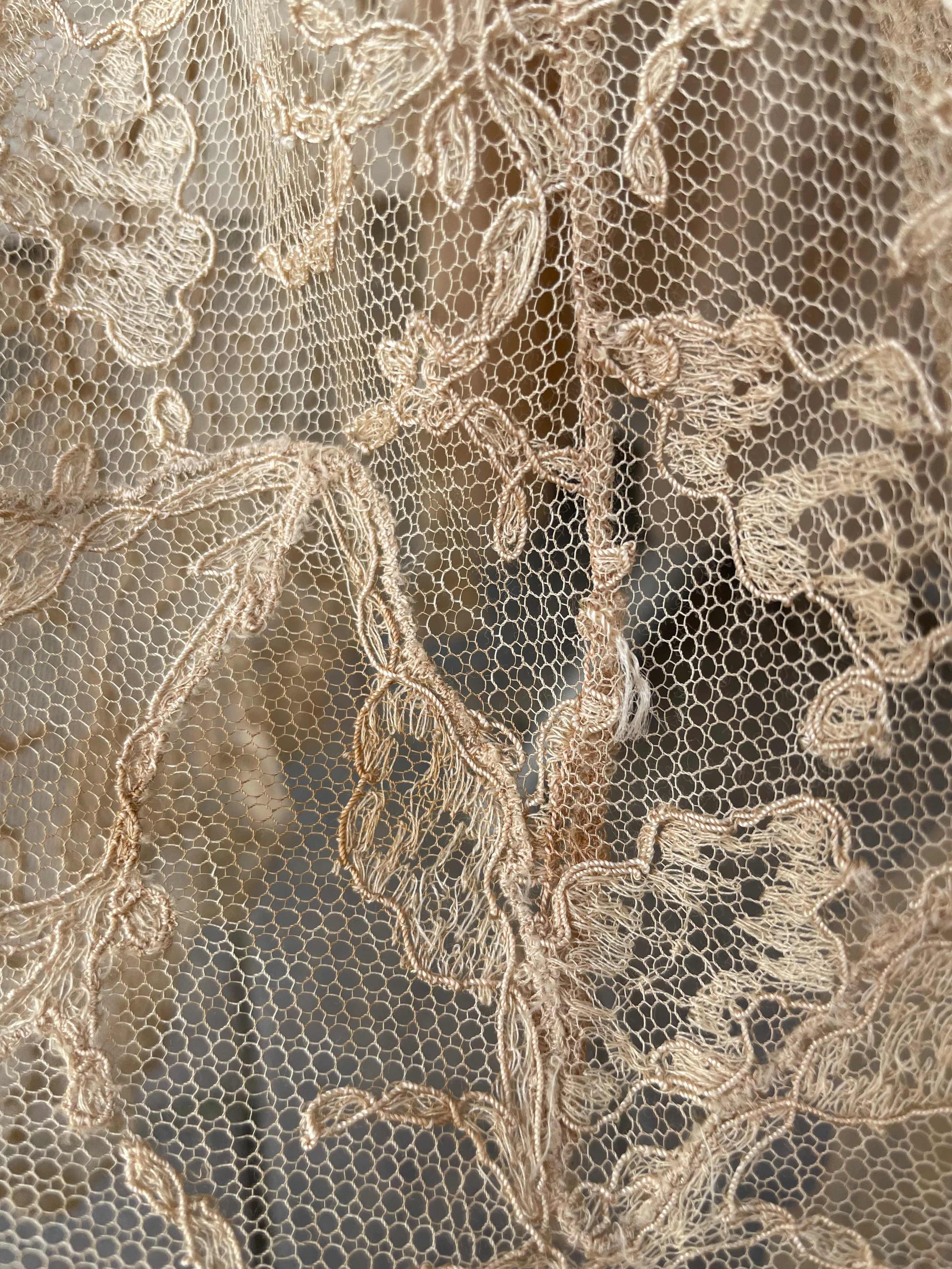 1930s Lace Mink Trim Wrap Peignoir