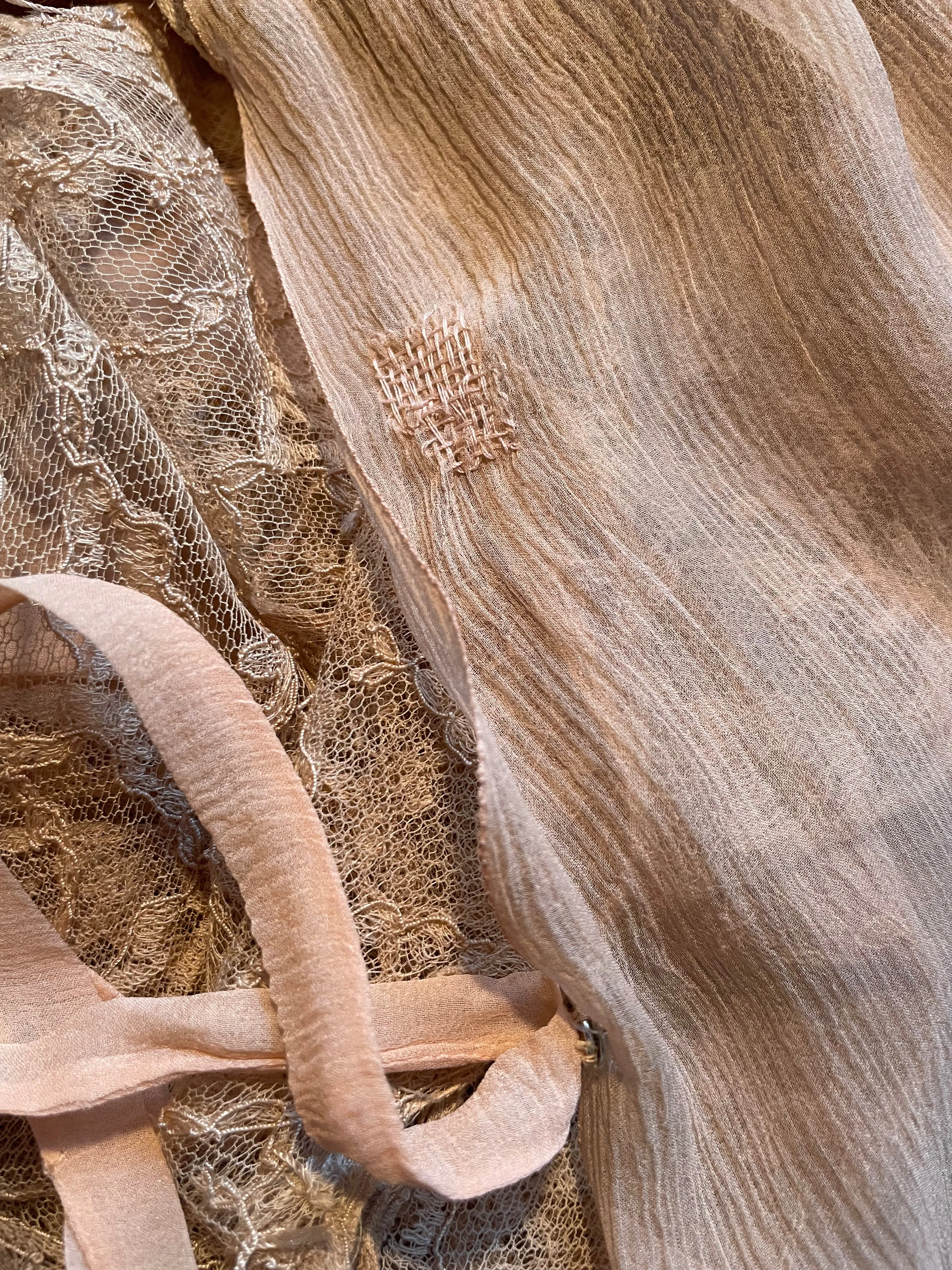 1930s Lace Mink Trim Wrap Peignoir