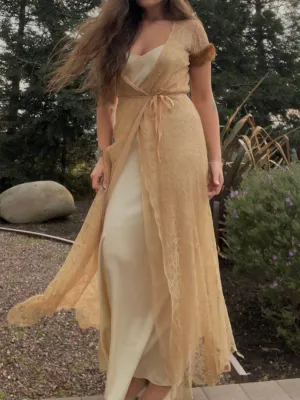 1930s Lace Mink Trim Wrap Peignoir