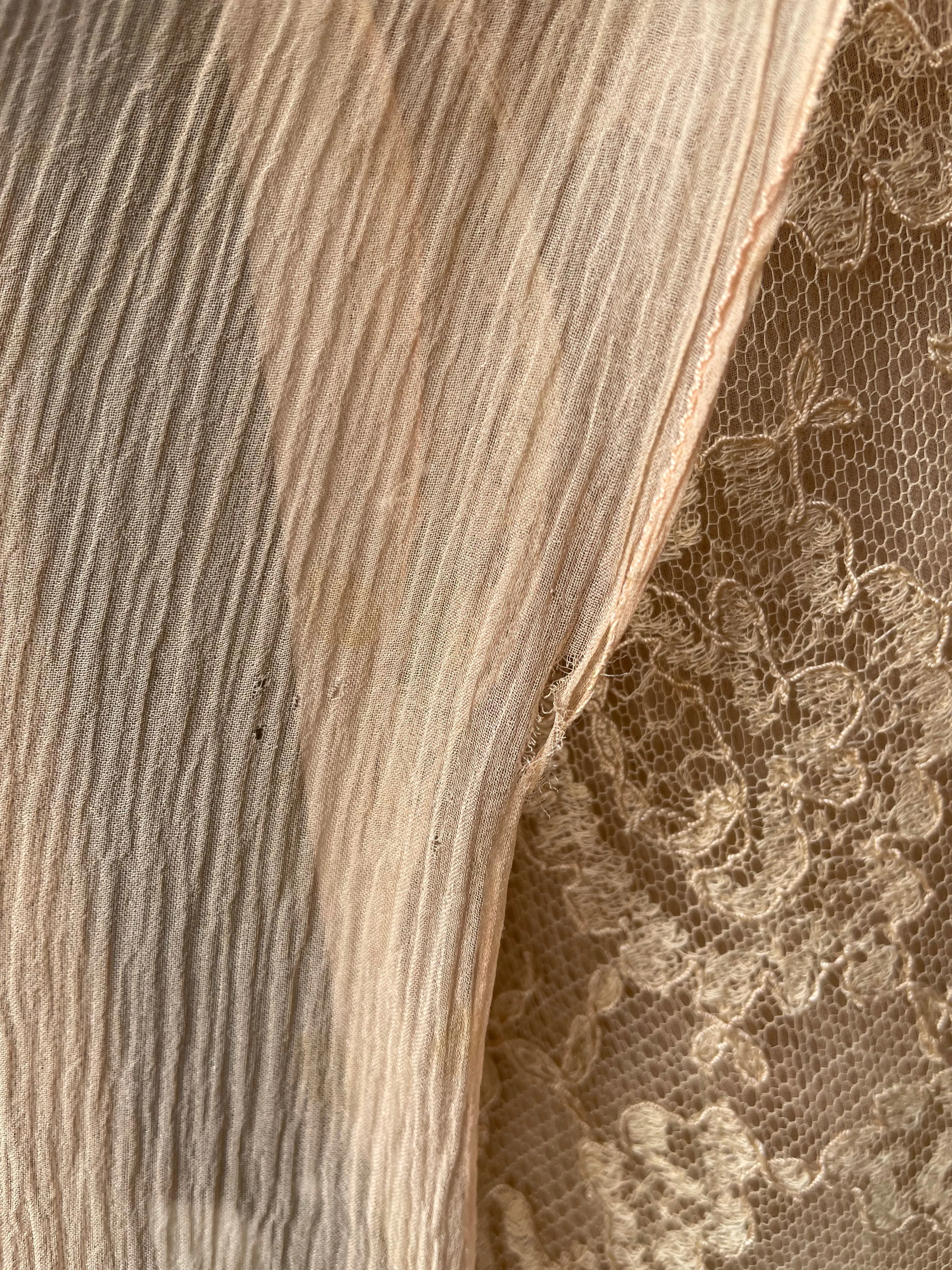 1930s Lace Mink Trim Wrap Peignoir