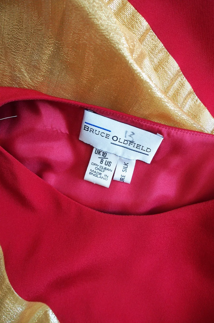 1980s Bruce Oldfield Red & Gold Silk Gown