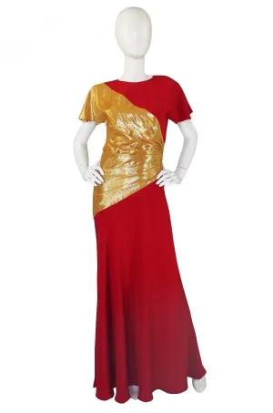 1980s Bruce Oldfield Red & Gold Silk Gown