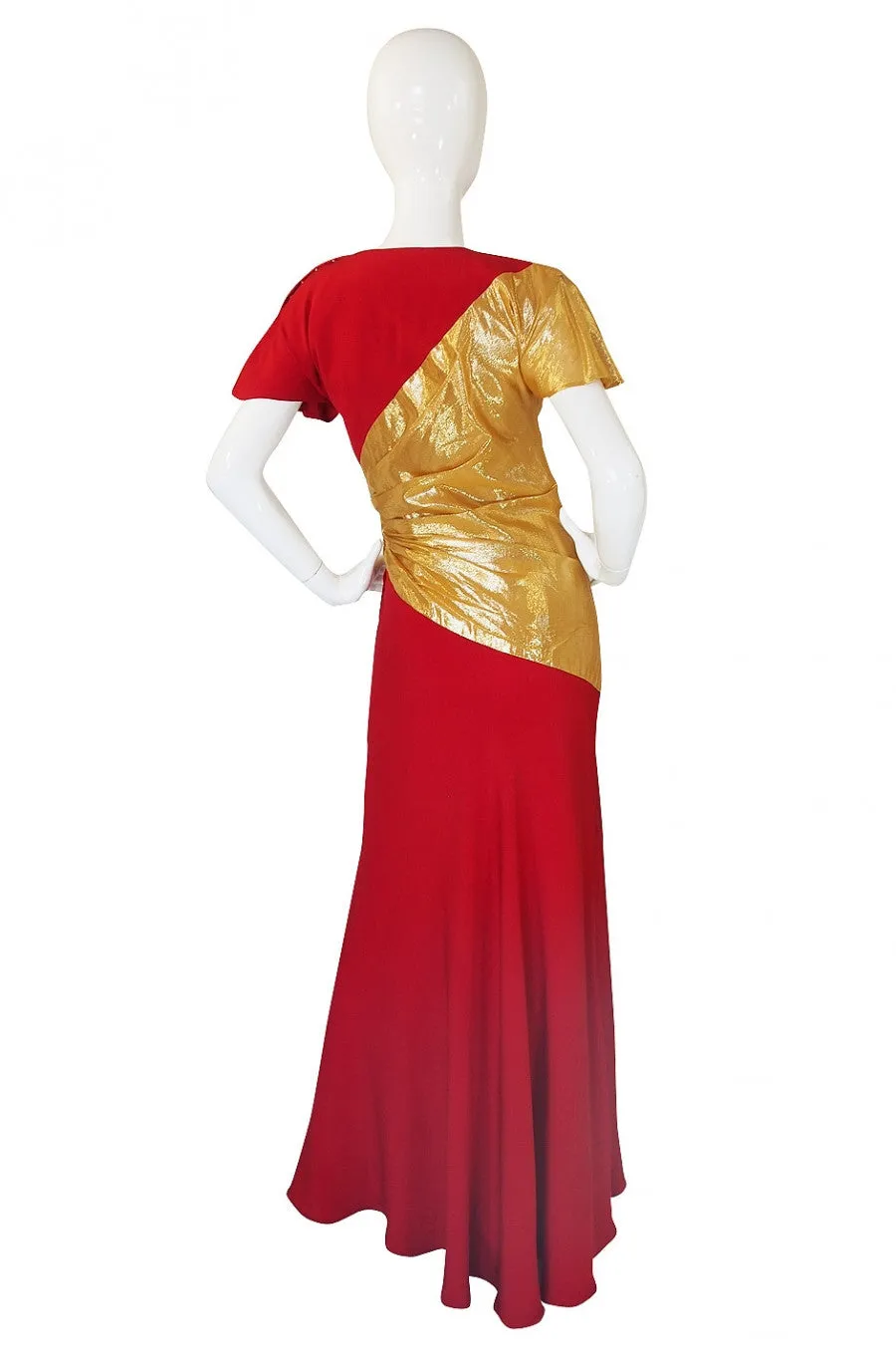 1980s Bruce Oldfield Red & Gold Silk Gown