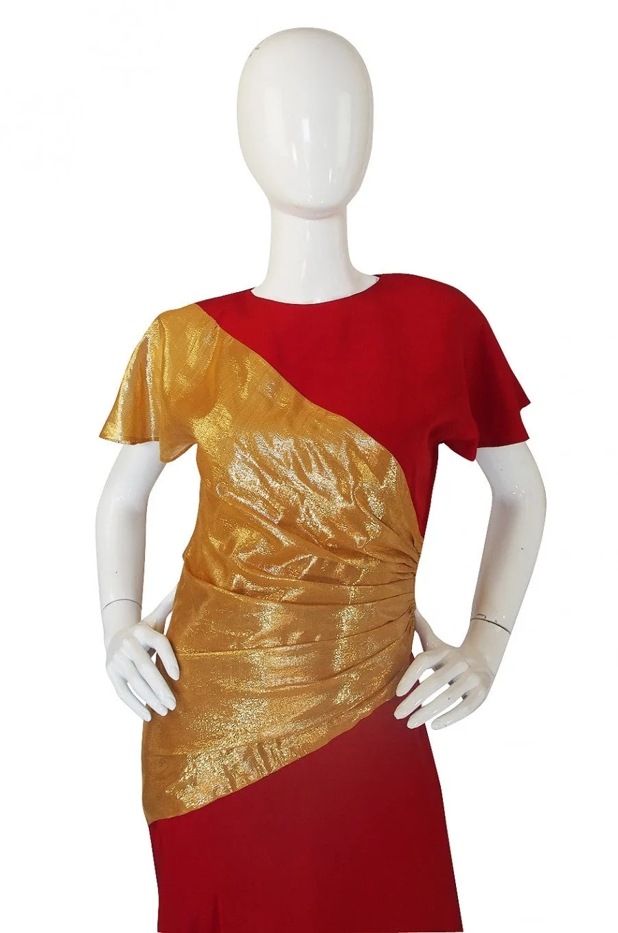 1980s Bruce Oldfield Red & Gold Silk Gown