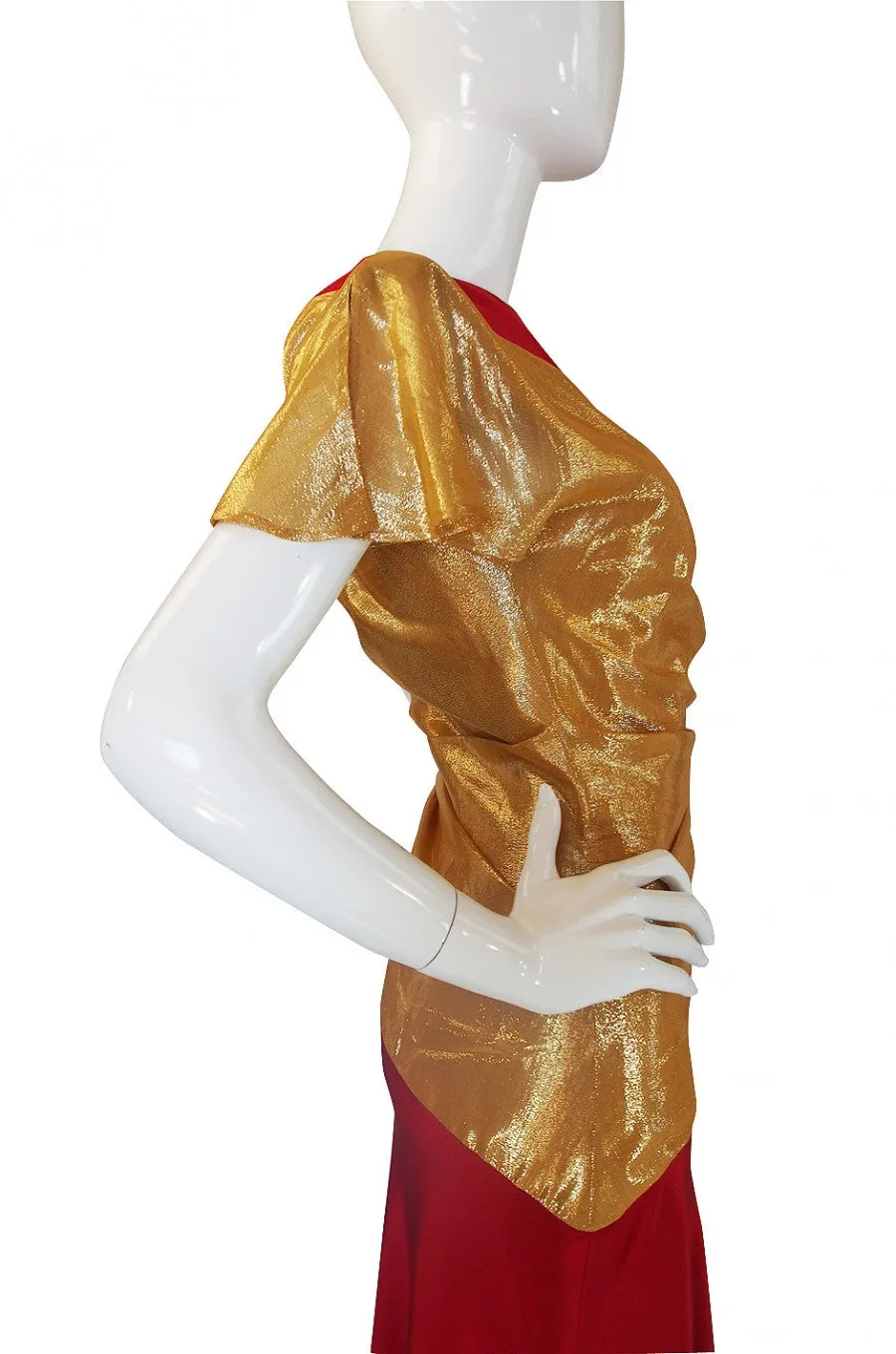 1980s Bruce Oldfield Red & Gold Silk Gown