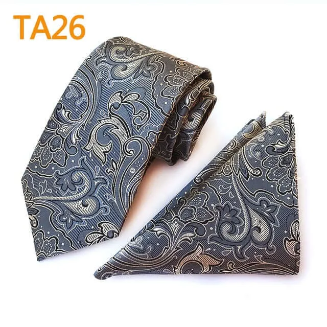 55 Style Silk Neck Ties & Pocket Square Hanky Suit Set