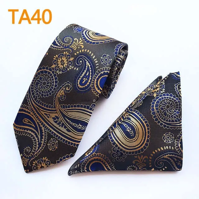 55 Style Silk Neck Ties & Pocket Square Hanky Suit Set
