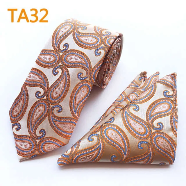 55 Style Silk Neck Ties & Pocket Square Hanky Suit Set