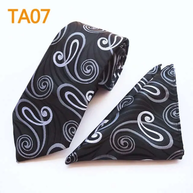 55 Style Silk Neck Ties & Pocket Square Hanky Suit Set