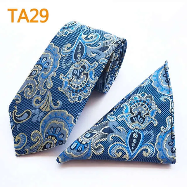 55 Style Silk Neck Ties & Pocket Square Hanky Suit Set