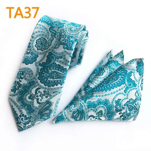 55 Style Silk Neck Ties & Pocket Square Hanky Suit Set