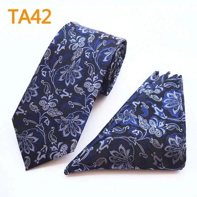 55 Style Silk Neck Ties & Pocket Square Hanky Suit Set