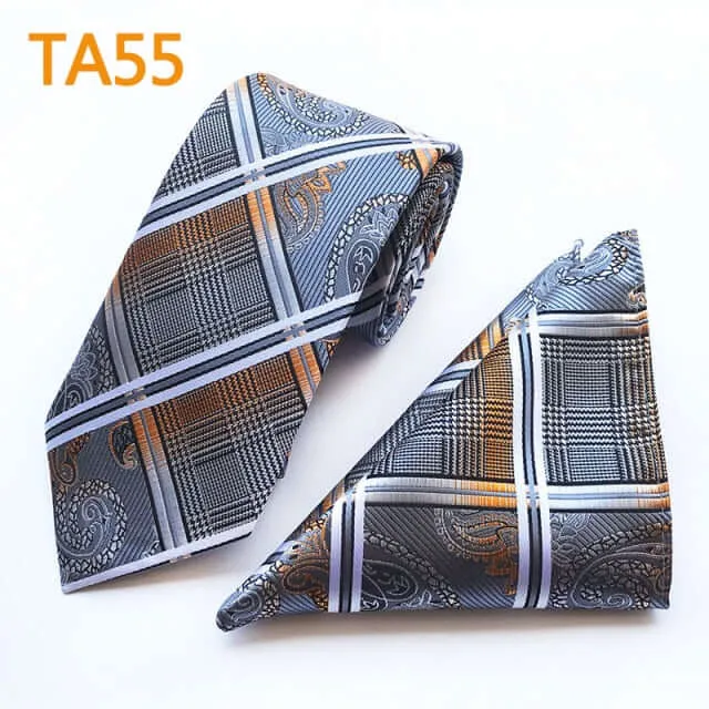 55 Style Silk Neck Ties & Pocket Square Hanky Suit Set