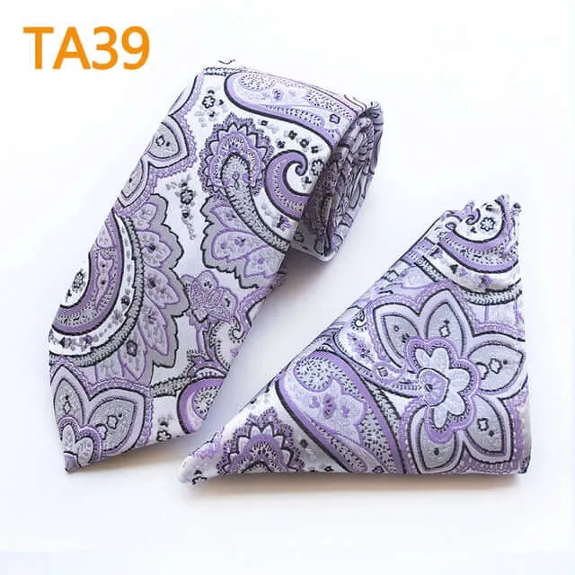 55 Style Silk Neck Ties & Pocket Square Hanky Suit Set