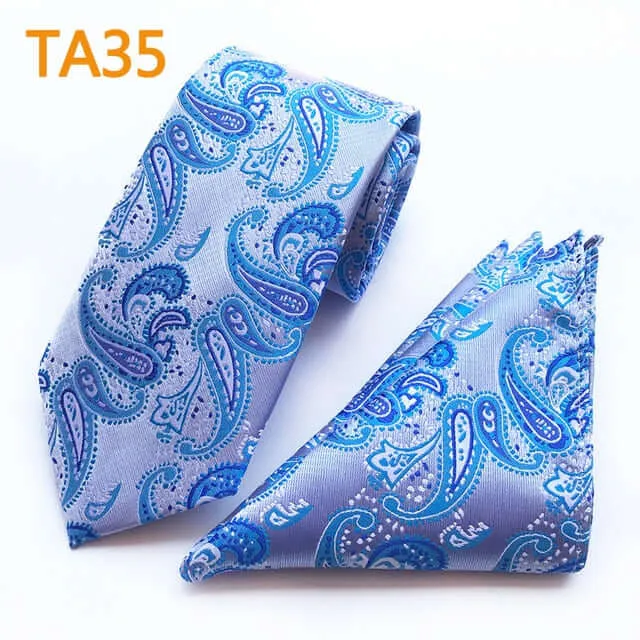 55 Style Silk Neck Ties & Pocket Square Hanky Suit Set