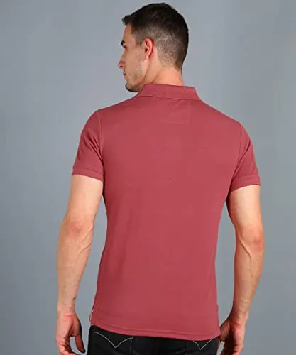 Alan Jones Clothing Solid Men's Polo Neck T-Shirt (Desert Rose_L)