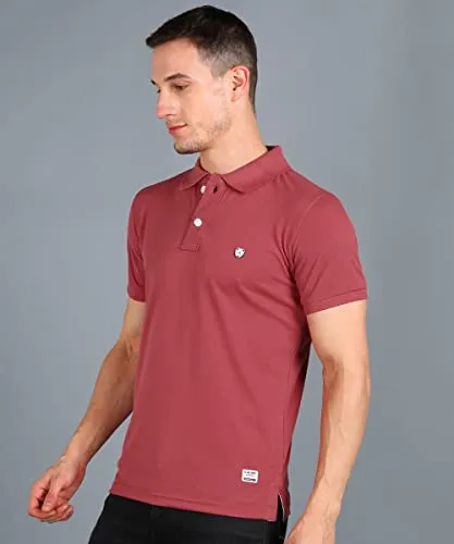 Alan Jones Clothing Solid Men's Polo Neck T-Shirt (Desert Rose_L)