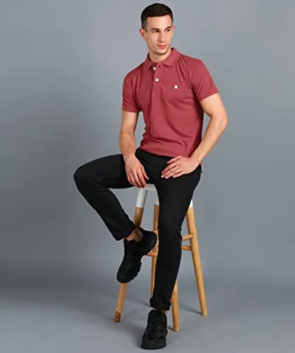 Alan Jones Clothing Solid Men's Polo Neck T-Shirt (Desert Rose_L)