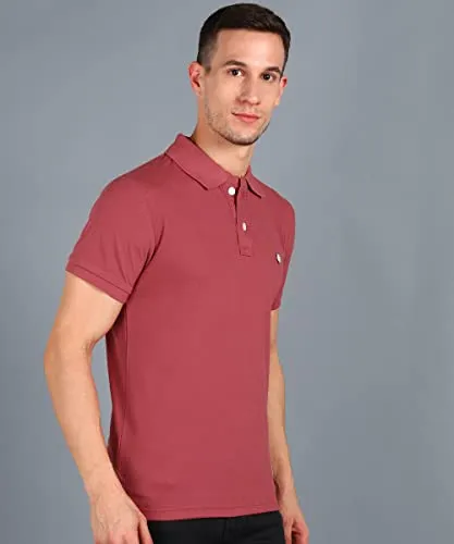 Alan Jones Clothing Solid Men's Polo Neck T-Shirt (Desert Rose_L)