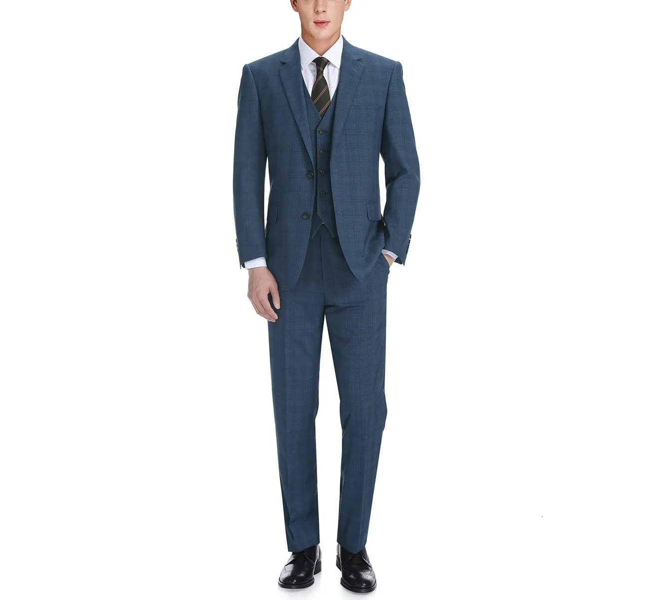 Alessandro Vitello by Renoir 3-Piece Classic Fit Single Breasted Windowpane Suit 278-2