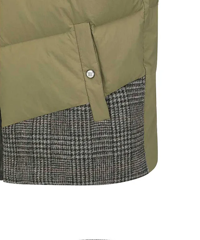 ANEW Golf: Men's Check Mix Down Vest - Khaki