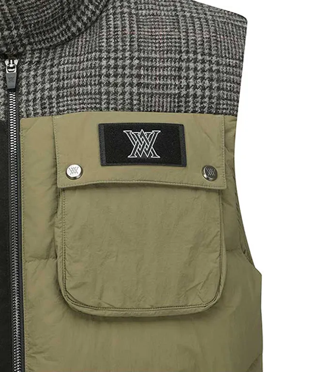 ANEW Golf: Men's Check Mix Down Vest - Khaki