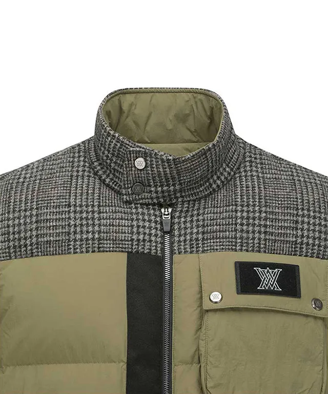 ANEW Golf: Men's Check Mix Down Vest - Khaki