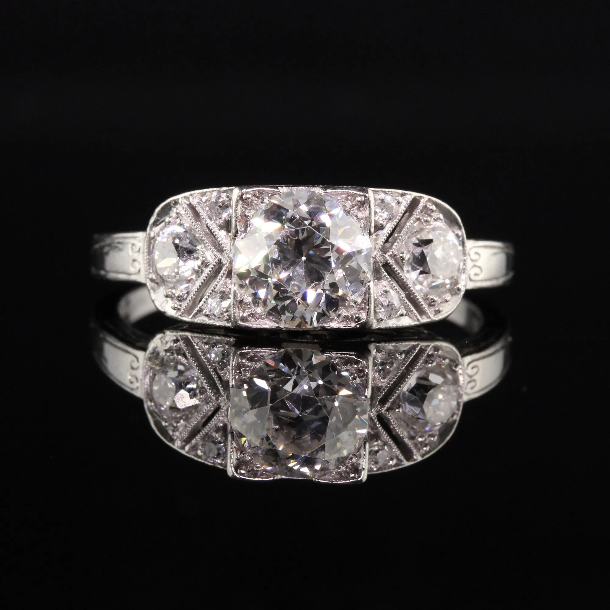 Antique Art Deco Platinum Hall Co Old European Diamond Engagement Ring