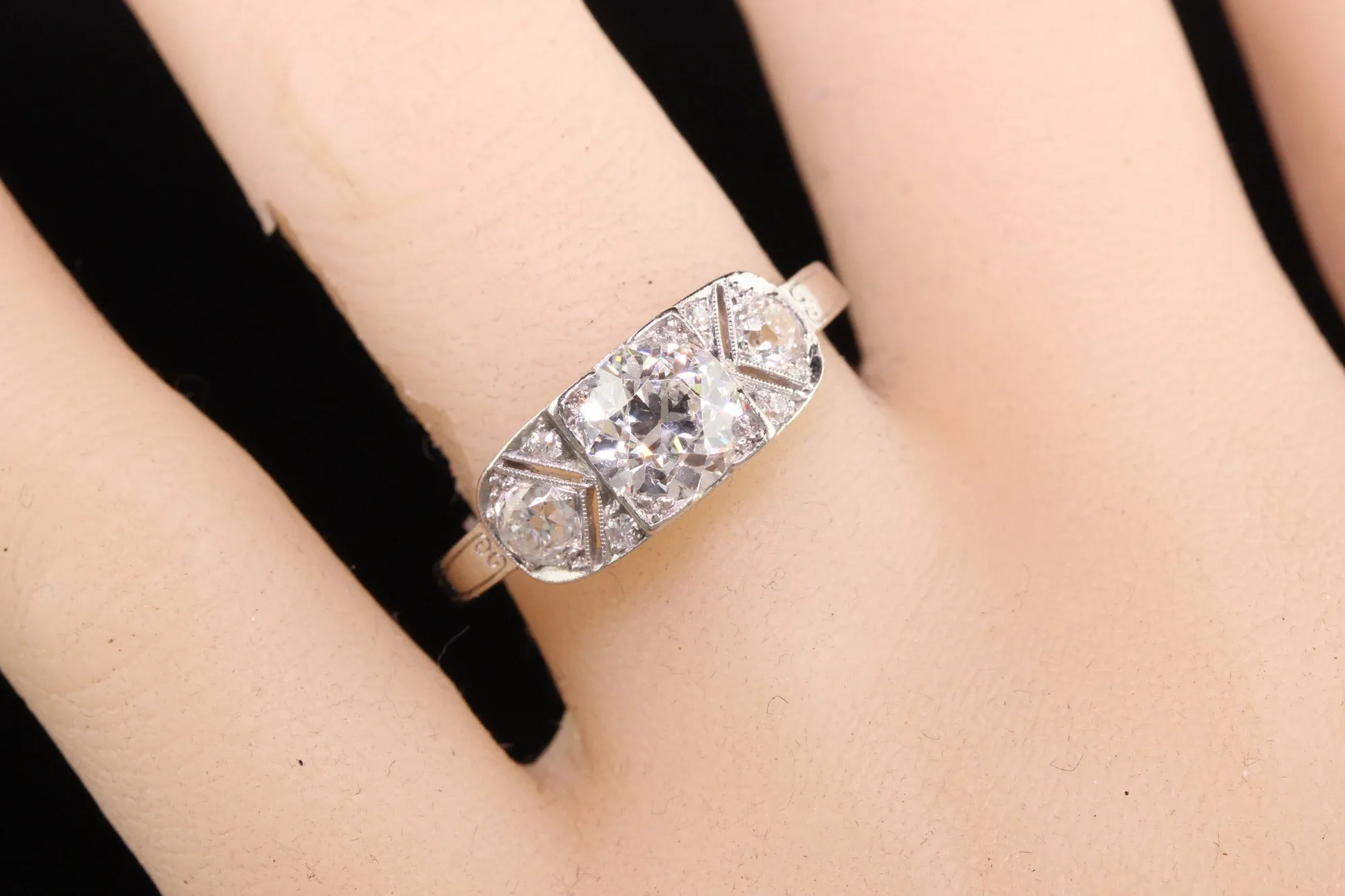 Antique Art Deco Platinum Hall Co Old European Diamond Engagement Ring