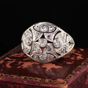 Art Deco 18K Yellow Gold Platinum Top Old European Diamond Ring