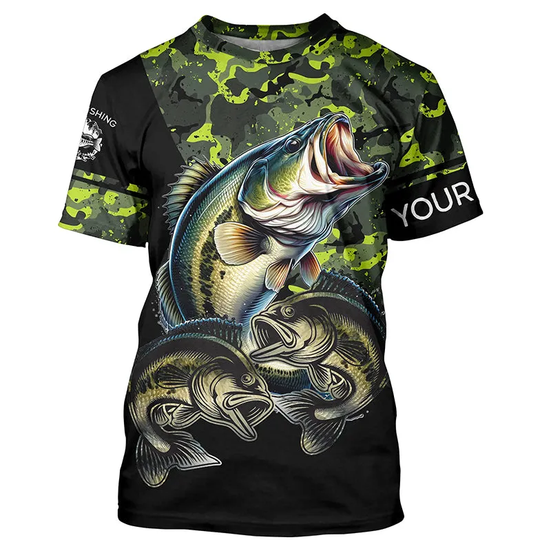 Bass fishing black green camo Custom name fishing shirts jerseys | Tshirt - NPQ925