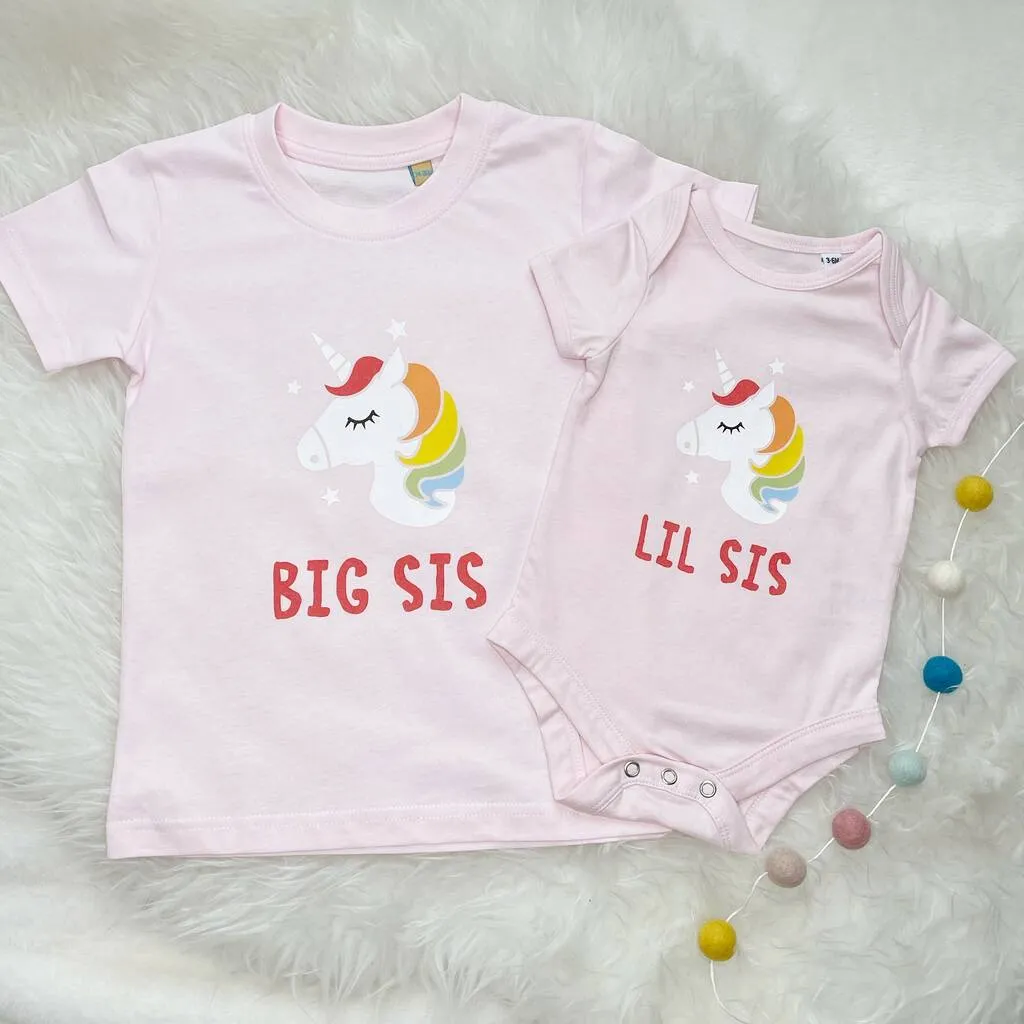 Big Sis Lil Sis Matching Unicorn T Shirt Set