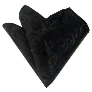 Black & Green Paisley Mens Pocket Square - Premium Silk Handkerchiefs for Suits