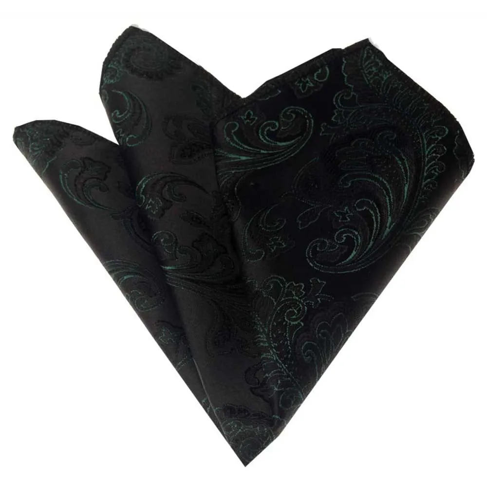 Black & Green Paisley Mens Pocket Square - Premium Silk Handkerchiefs for Suits