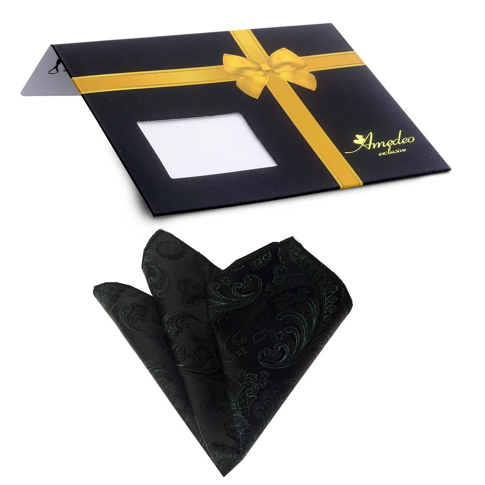 Black & Green Paisley Mens Pocket Square - Premium Silk Handkerchiefs for Suits