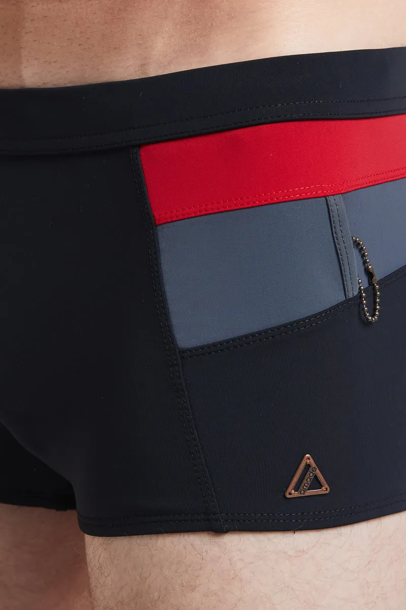 Black Color Block - EVANDER Square Cut Swim Brief