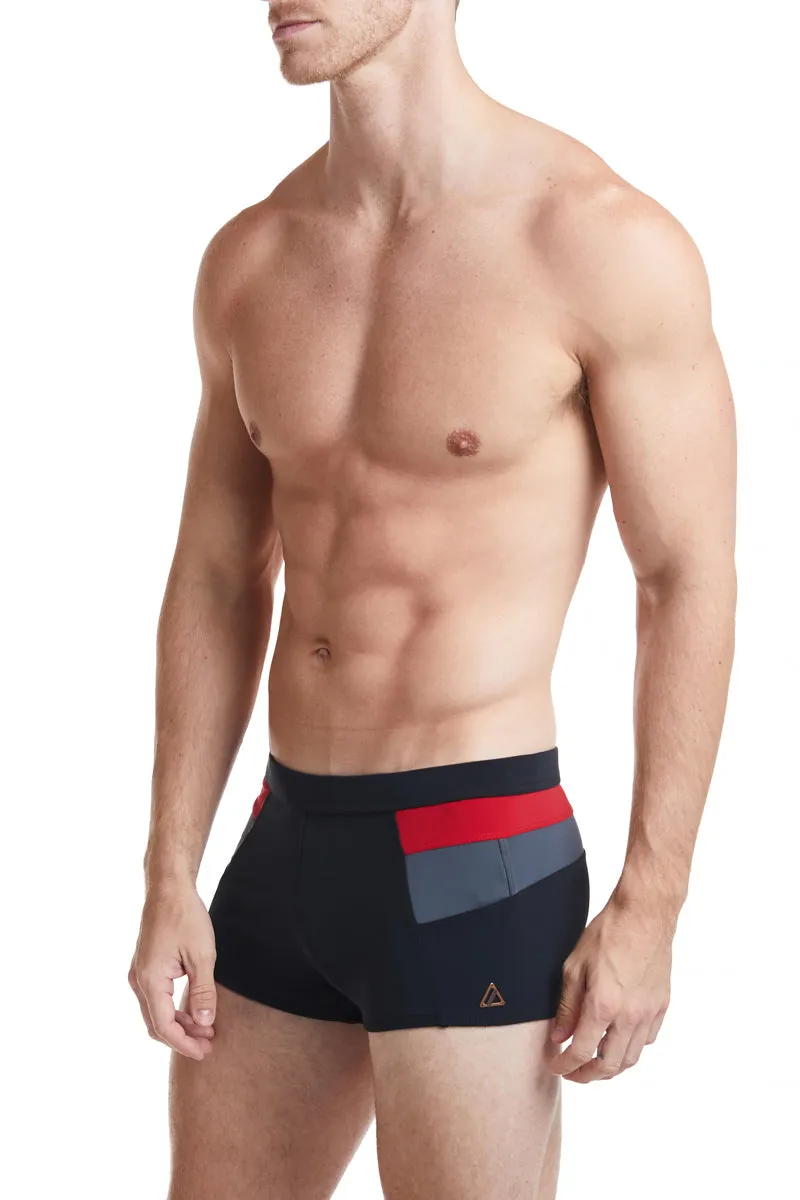 Black Color Block - EVANDER Square Cut Swim Brief