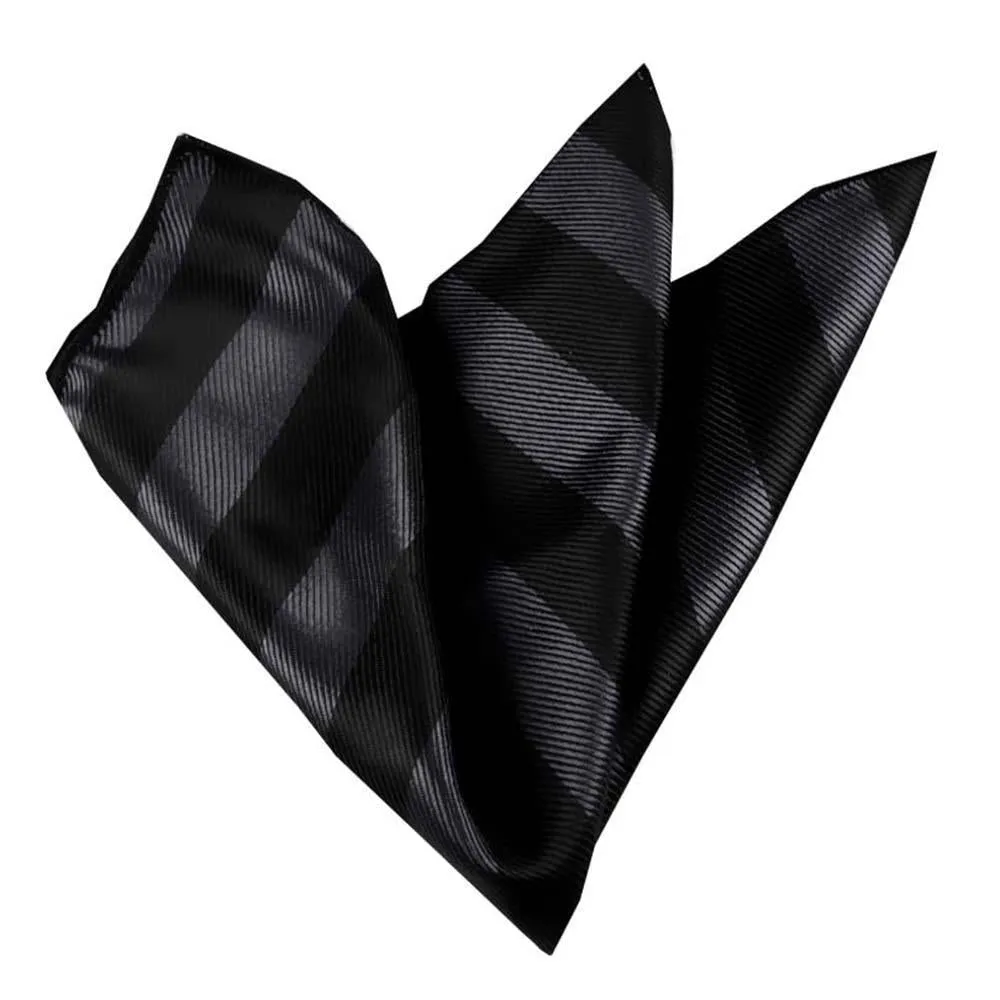 Black Grey Stripes Pocket Square for Men - Premium Silk Handkerchiefs for Suits