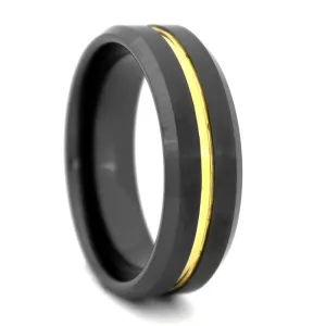 Black High-Tech Ceramic Band with Gold Color Plated Groove, Size 10 (91592)