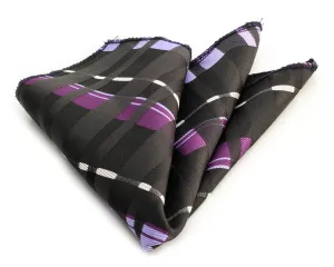 Black/Purple/White Plaid Pocket Square for Men - Premium Silk Handkerchiefs for Suits