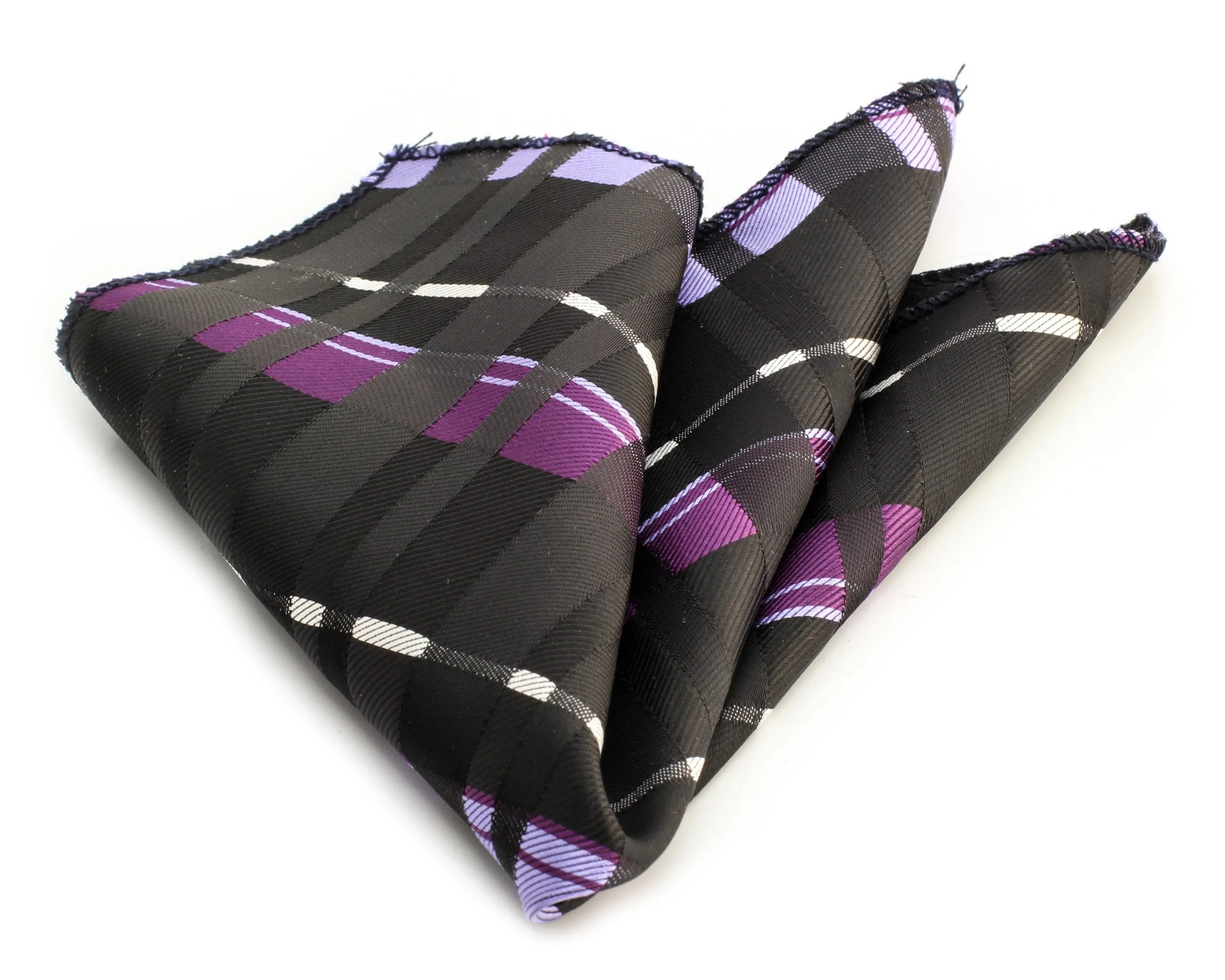 Black/Purple/White Plaid Pocket Square for Men - Premium Silk Handkerchiefs for Suits