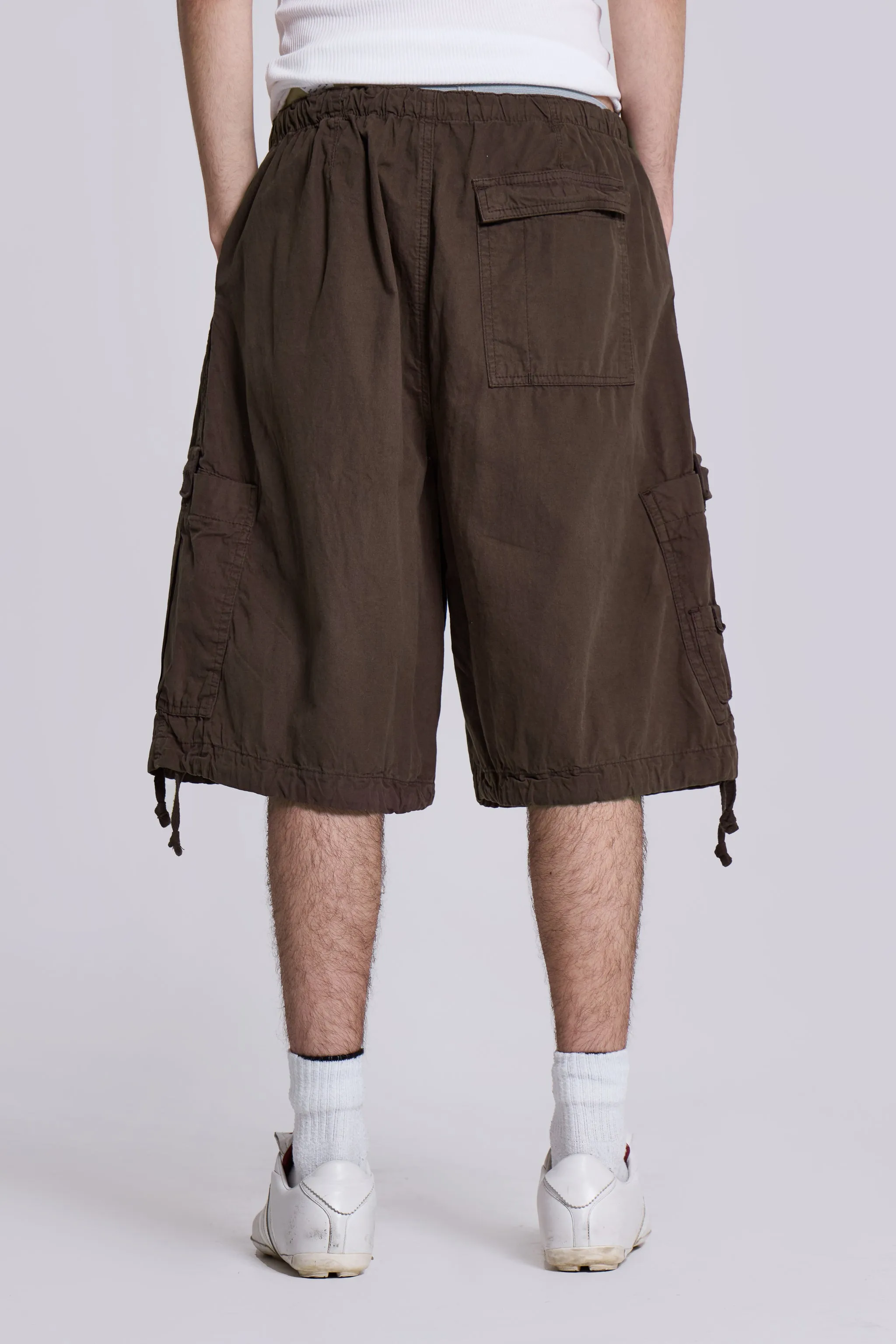 Brown Parachute Cargo Baggy Shorts