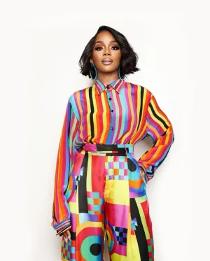 BruceGlen Prism Rainbow Striped Silk Shirt