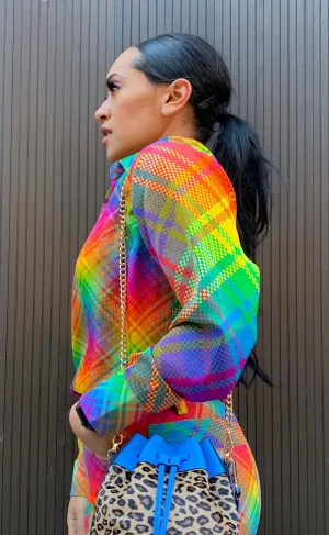 BruceGlen RAINBOW BIAS PLAID SILKY Button Down Shirt