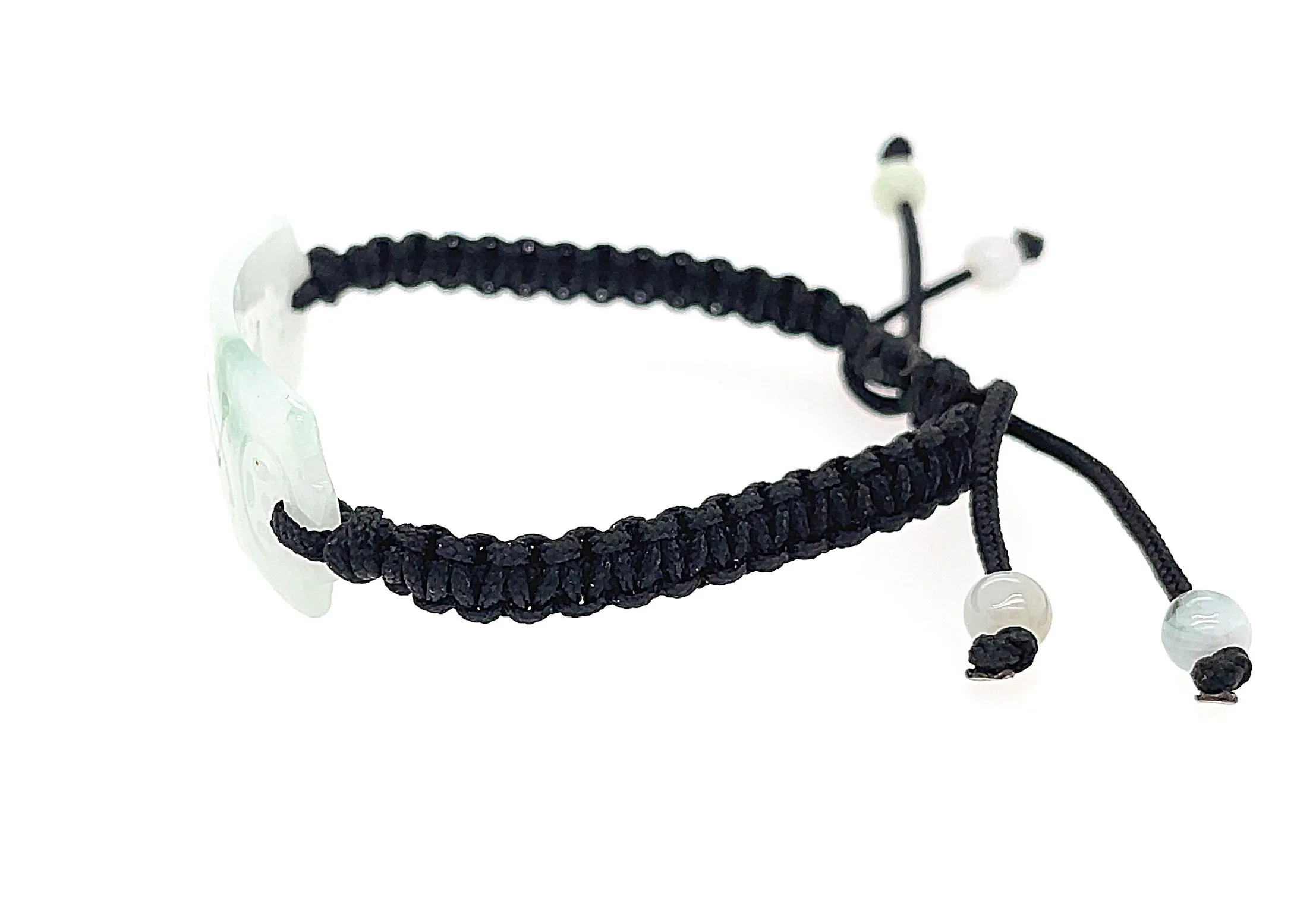 Burmese Jadeite Carved Good Fortune Men's Silk Bracelet