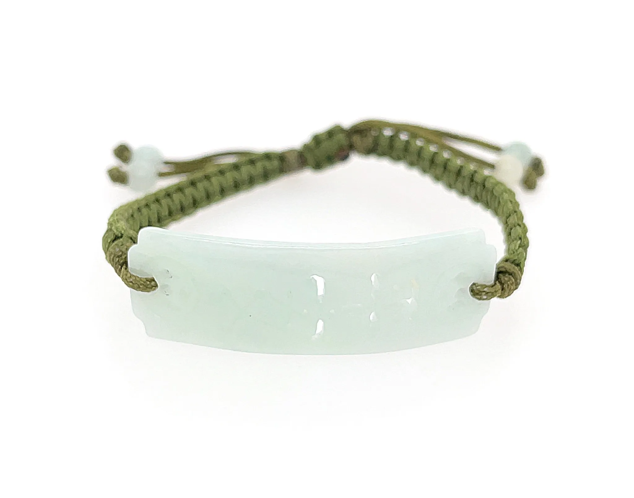 Burmese Jadeite Carved Good Fortune Men's Silk Bracelet