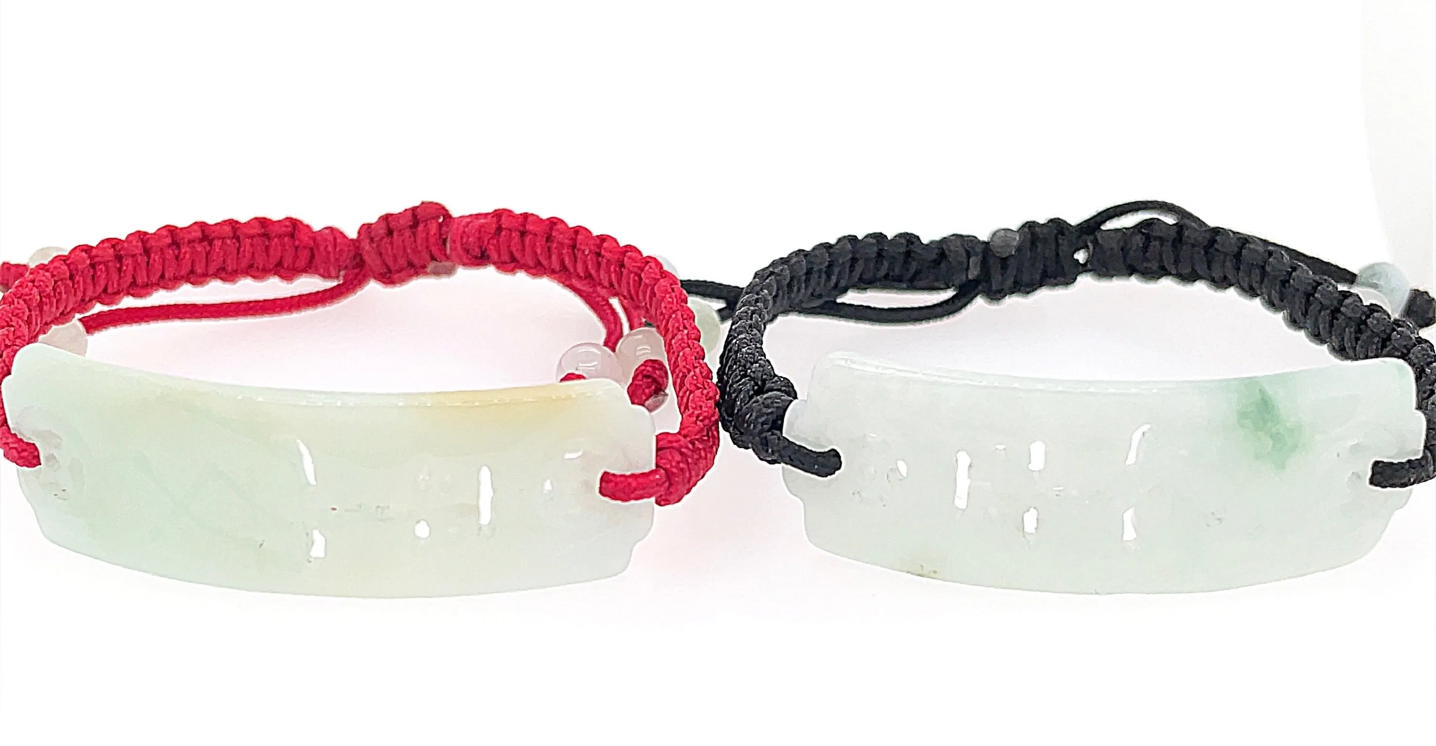 Burmese Jadeite Carved Good Fortune Men's Silk Bracelet
