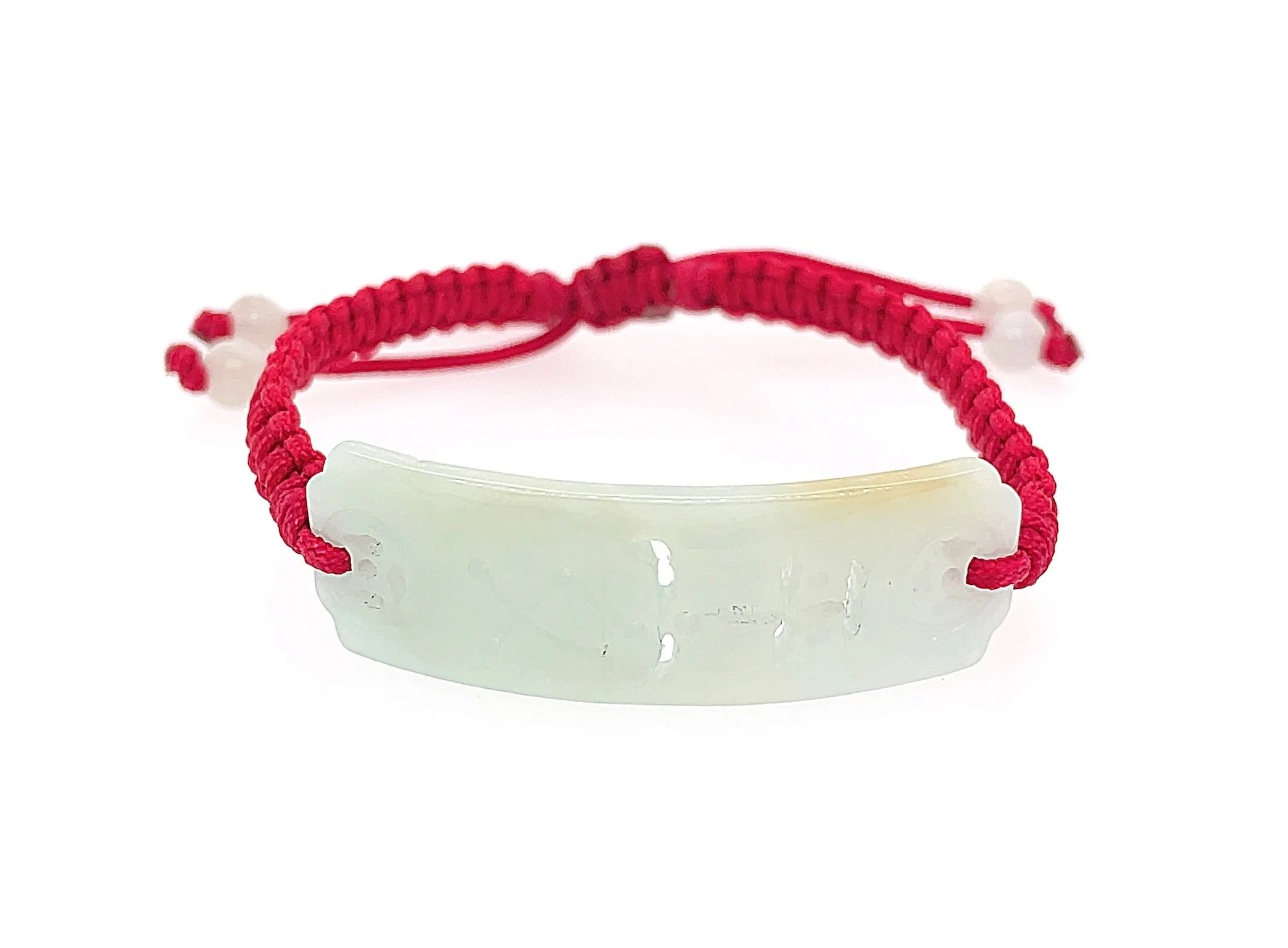 Burmese Jadeite Carved Good Fortune Men's Silk Bracelet