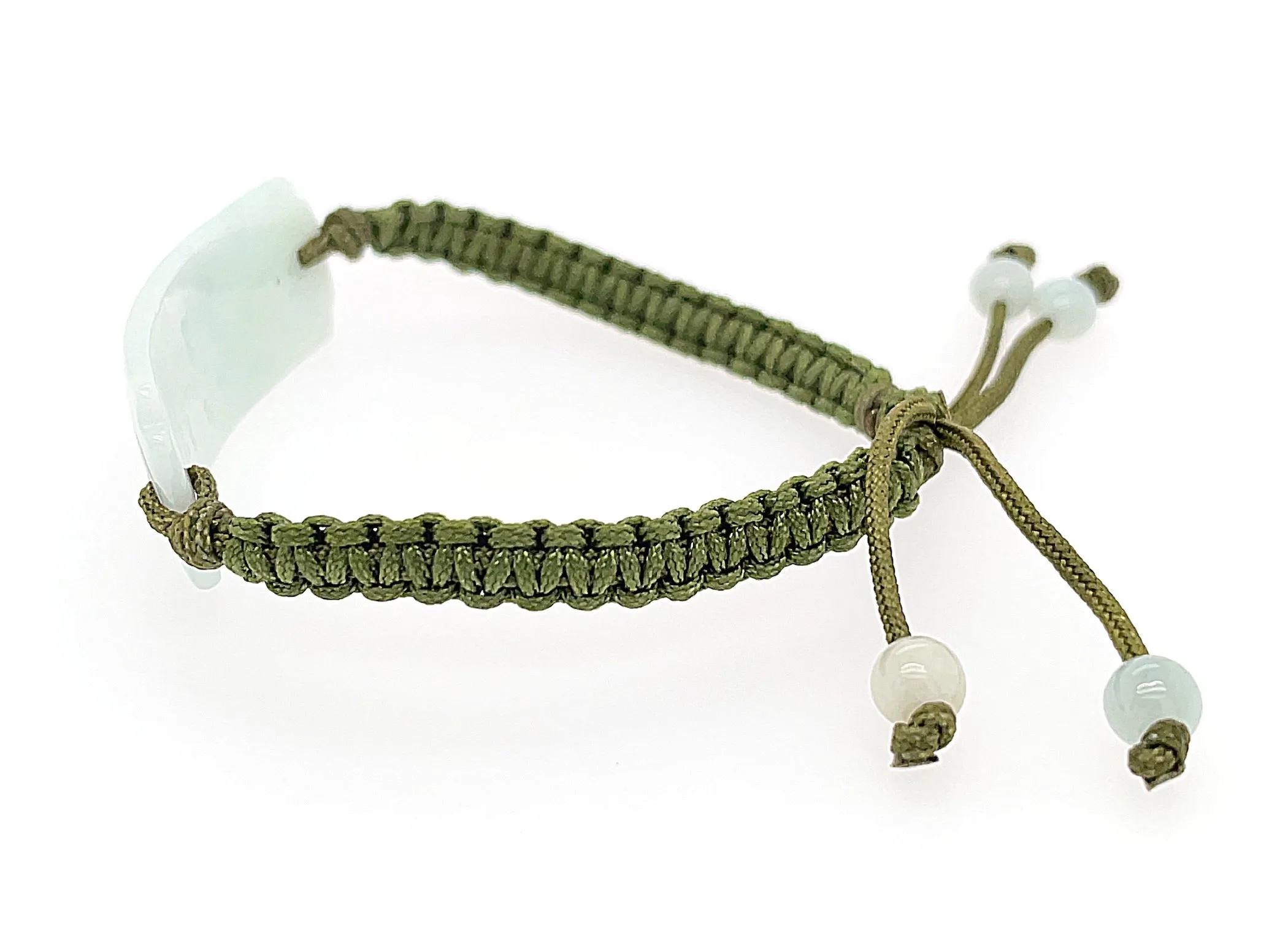 Burmese Jadeite Carved Good Fortune Men's Silk Bracelet
