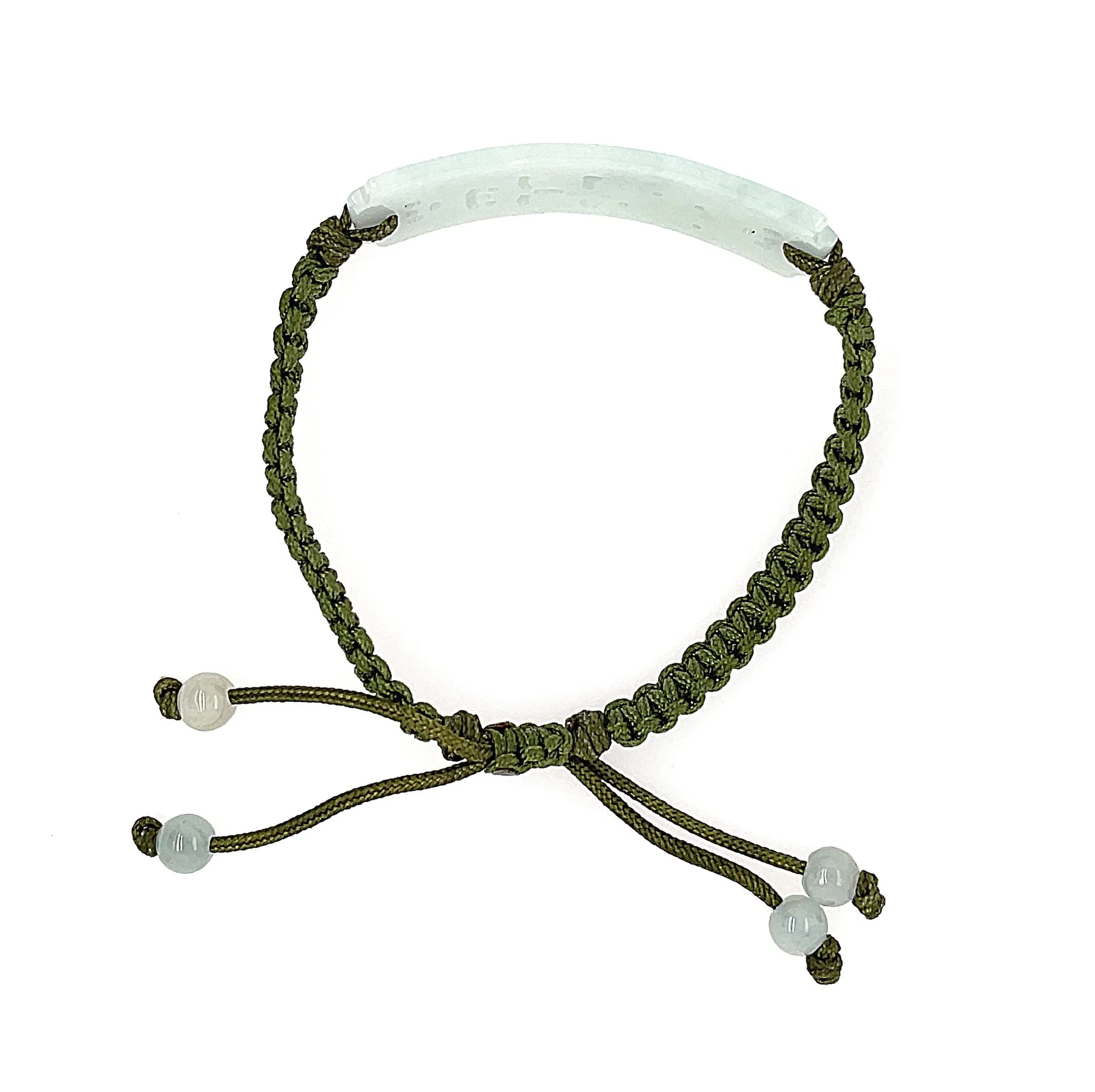 Burmese Jadeite Carved Good Fortune Men's Silk Bracelet